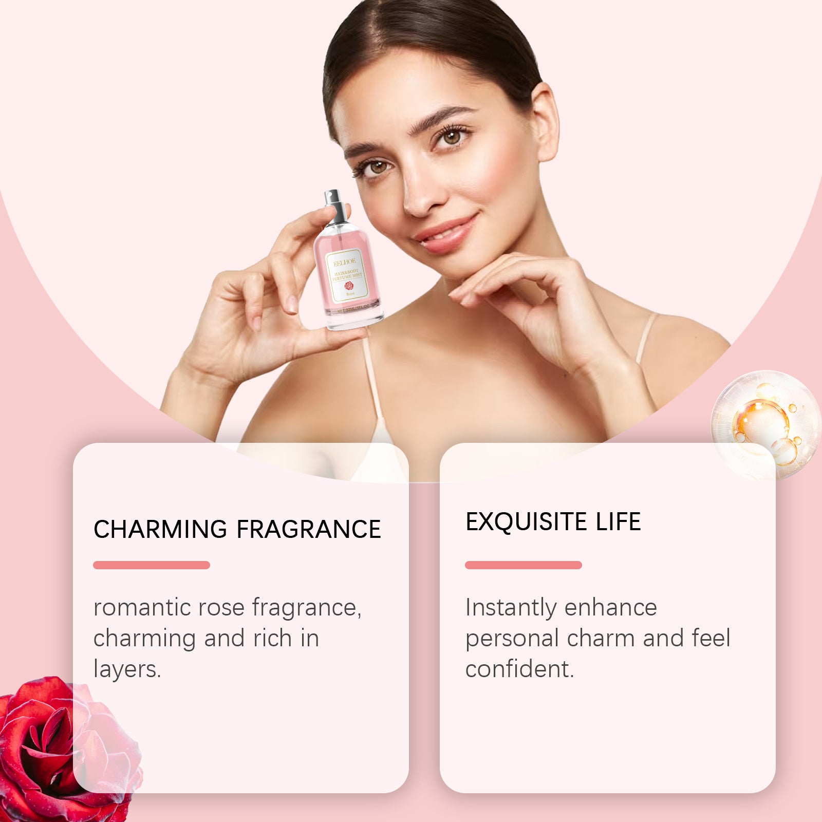 EELHOE Rose Body Hair Eau De Perfume Spray Fresh And Elegant With Fragrance And Charm Perfume Spray EELHOE Rose Body Hair Eau De Perfume Spray Fresh And Elegant With Fragrance And Charm Perfume Spray